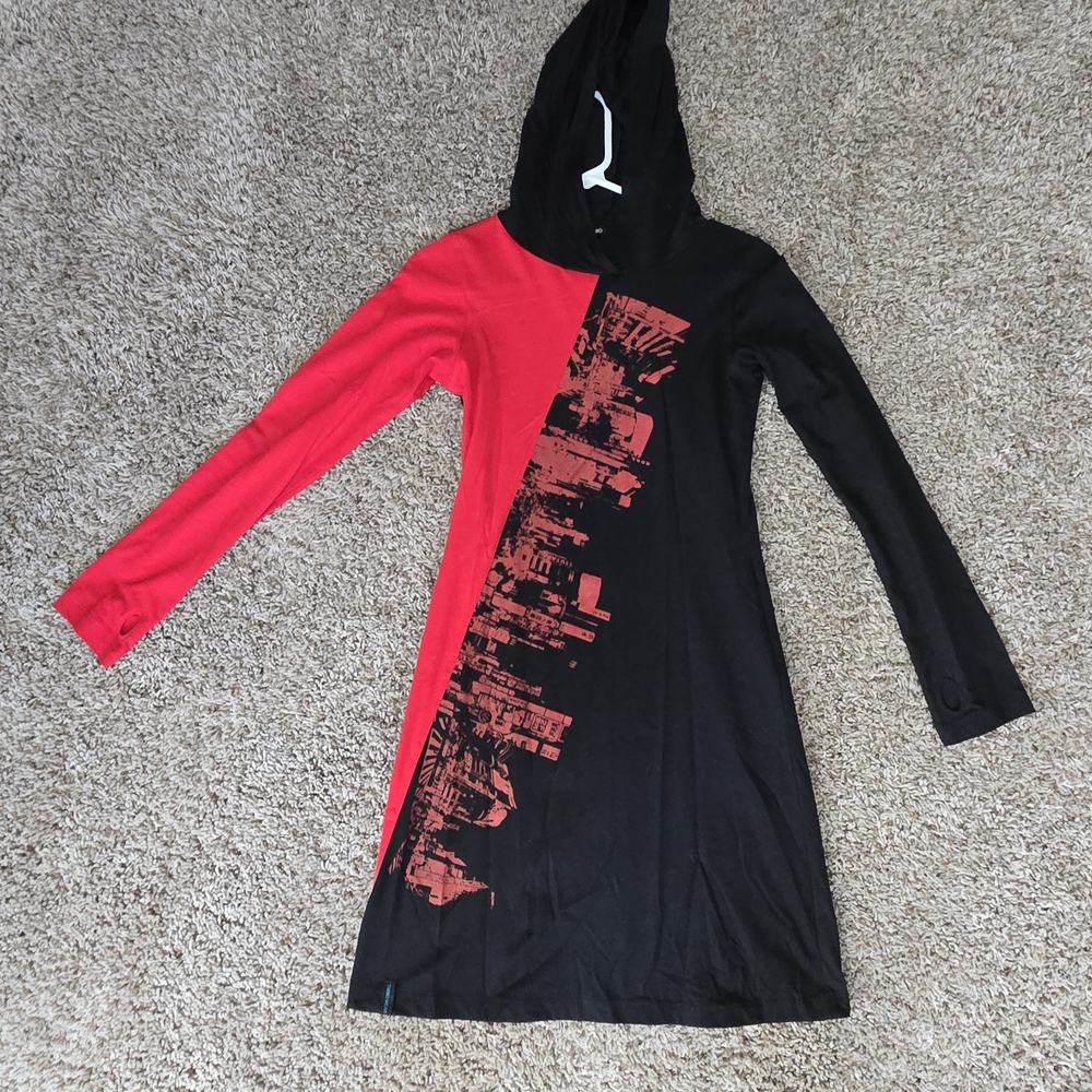 TURBOWEAR stylish Red and Black Women's Dress With Hood